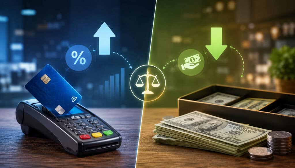 Credit card surcharge vs cash discount payment illustration